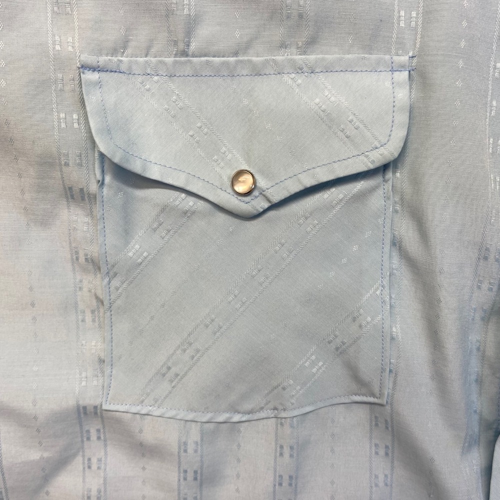 Rock Canyon Western Snap Shirt Mens 16.5 Light Blue Vintage Dobby Stripe Short - Picture 6 of 8